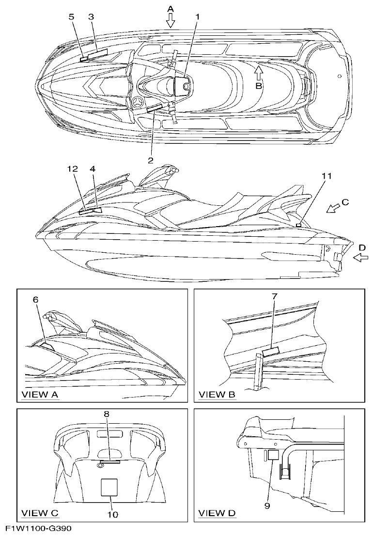 Yamaha FX1800A-H(6S51)F1W7 IMPORTANT LABELS parts diagram